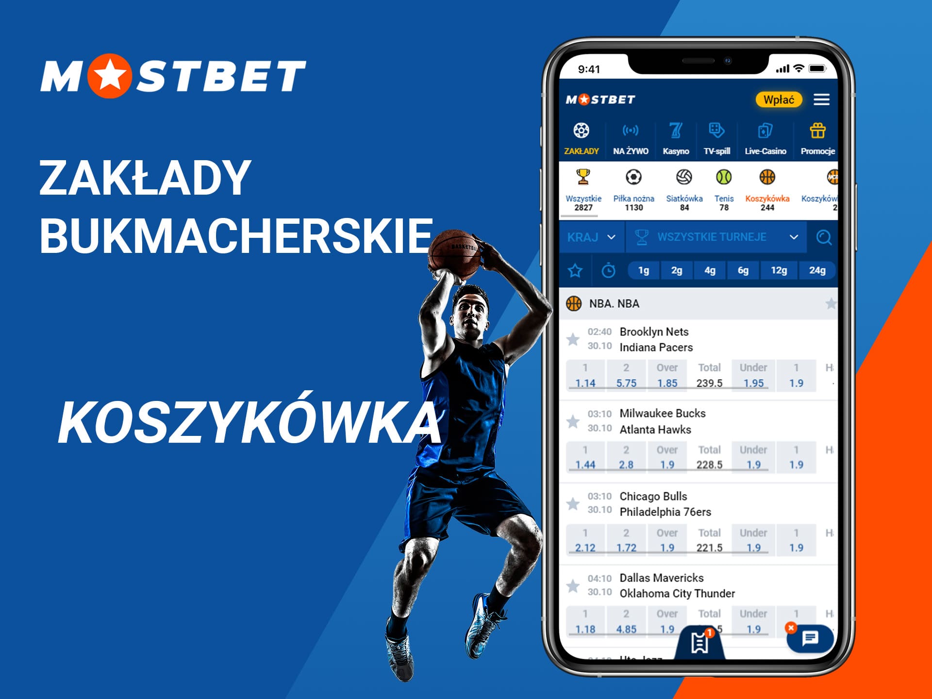 Zalady bukmacherskie MostBet - koszykowka